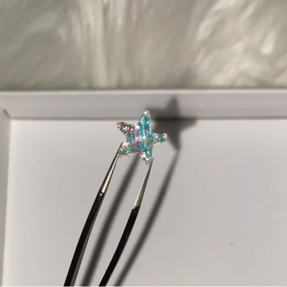 10pcs 3D Nail Charms Blue Multicolor Glitter Large Stars -Made for All Lengths
